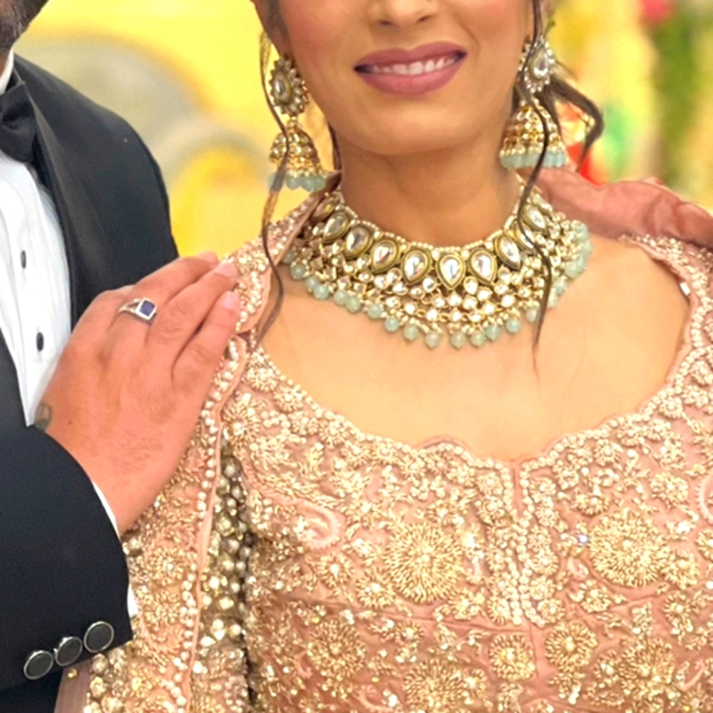 Kundan Choker Set with Jhumki Earrings, Uncut Kundan Beautiful Wedding Jewellery - Picture 1 of 4